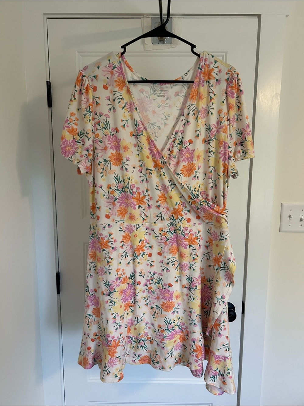 No Boundaries Cream Floral Wrap Midi Dress with Pink & Orange Flowers